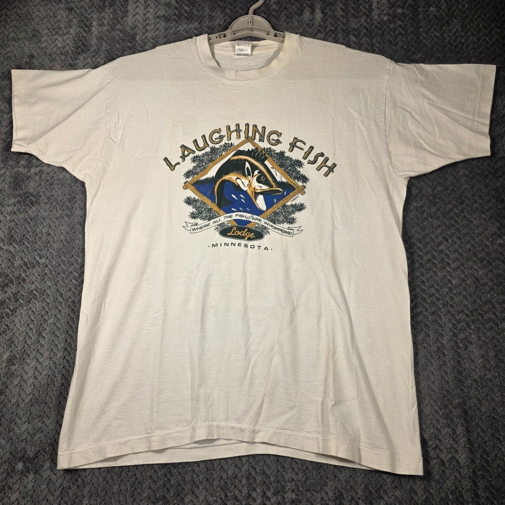 Vintage Laughing Fish Lodge Minnesota Mens XL T-Shirt Single Stitch USA Made 90s